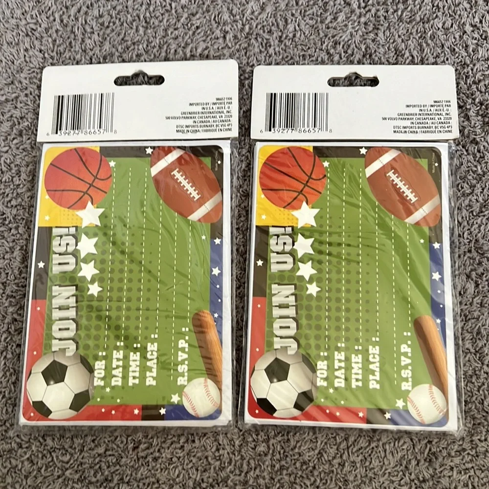 Greenbrier 20 sports party invitations with envelopes included NEW